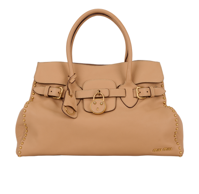 Studded Tote, &pound;550, Handbags, Beige, Leather, Front view